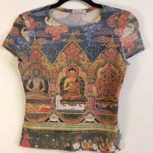 ❤️🧡💛💚💙💜 Stretchy Buddha print shirt (S)